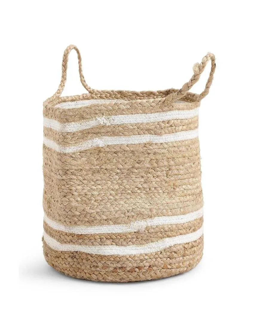 Multi-Utility Jute Basket With White Stripes