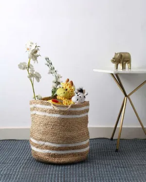 Multi-Utility Jute Basket With White Stripes