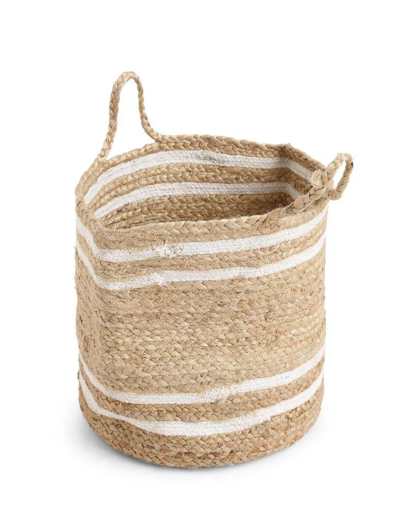 Multi-Utility Jute Basket With White Stripes