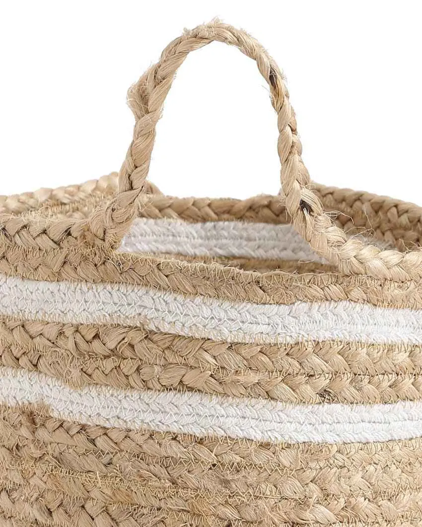 Multi-Utility Jute Basket With White Stripes