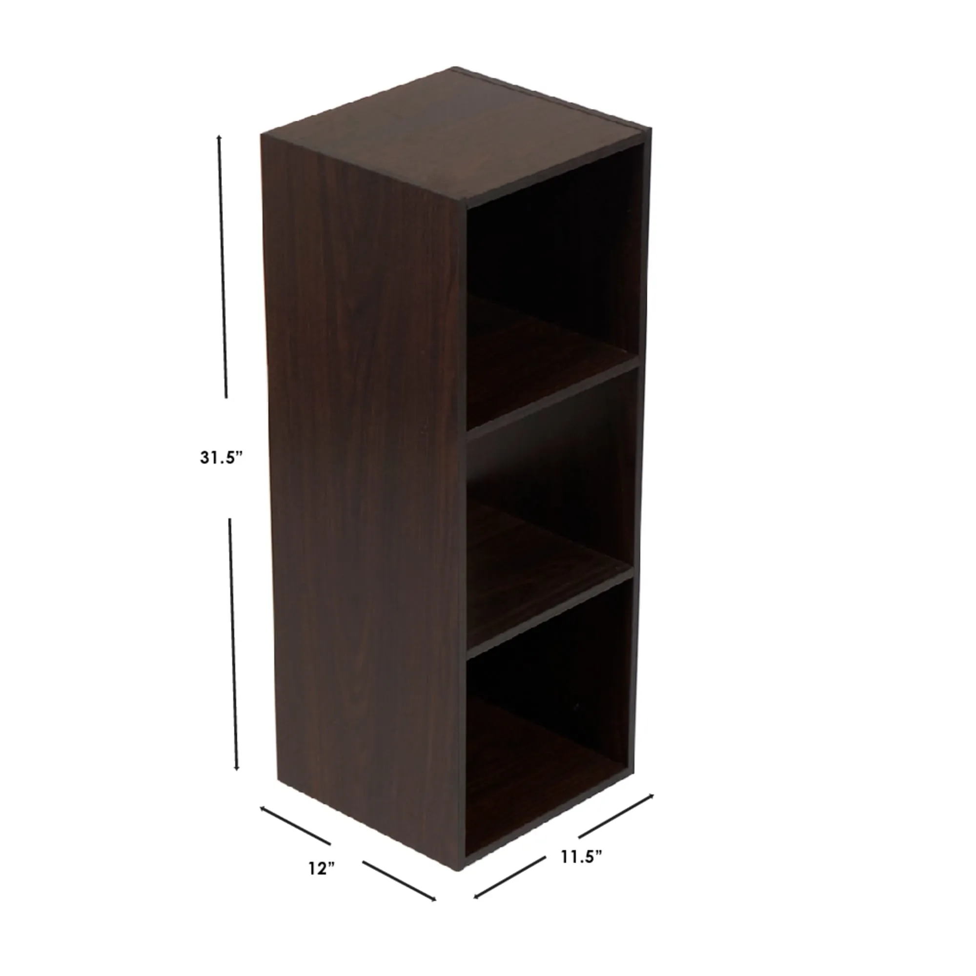 Open and Enclosed 3 Cube MDF Storage Organizer, Espresso