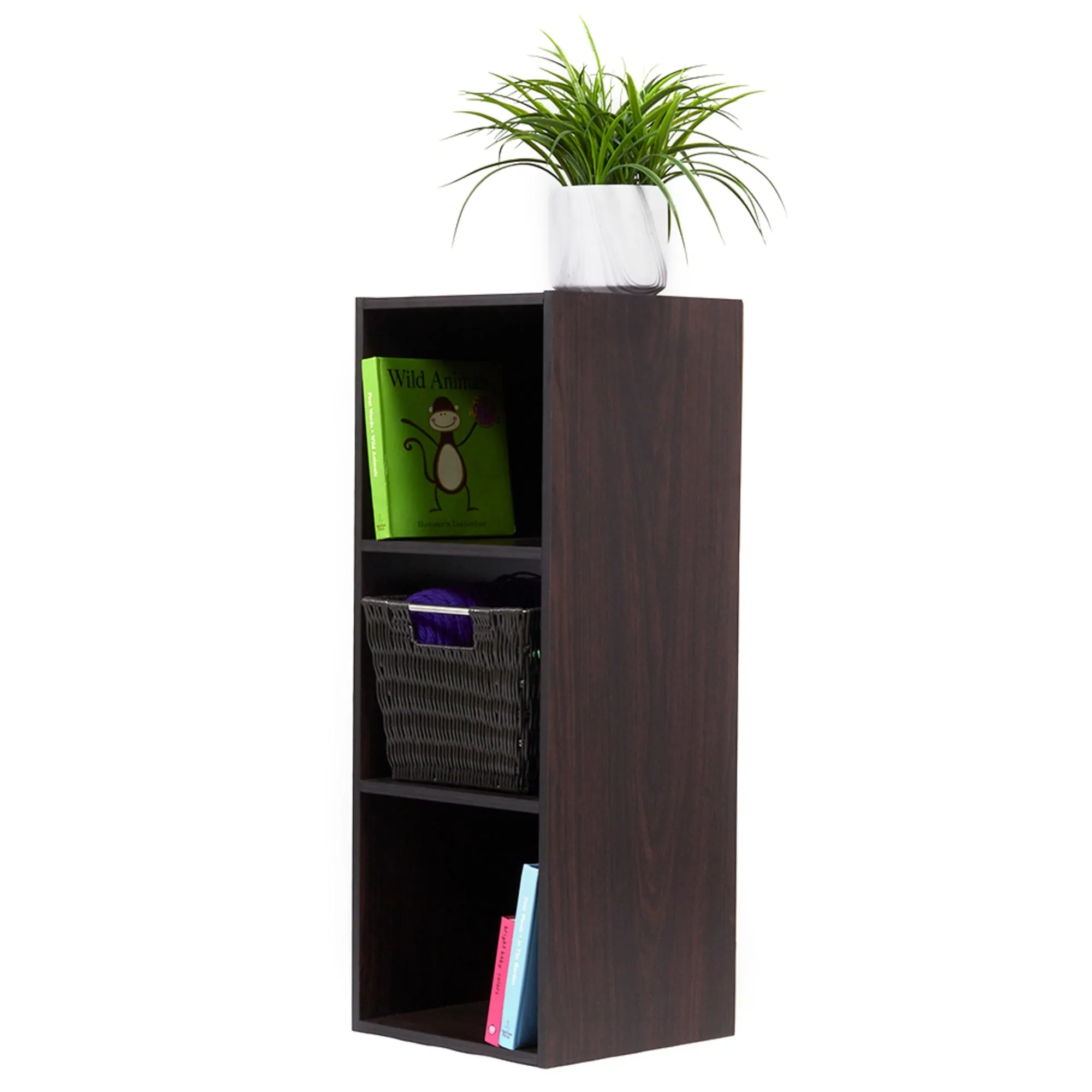 Open and Enclosed 3 Cube MDF Storage Organizer, Espresso