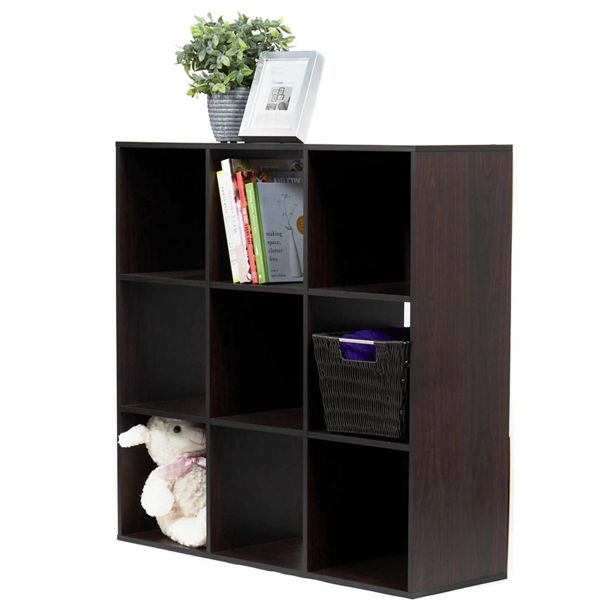 Open and Enclosed 9 Cube MDF Storage Organizer, Espresso