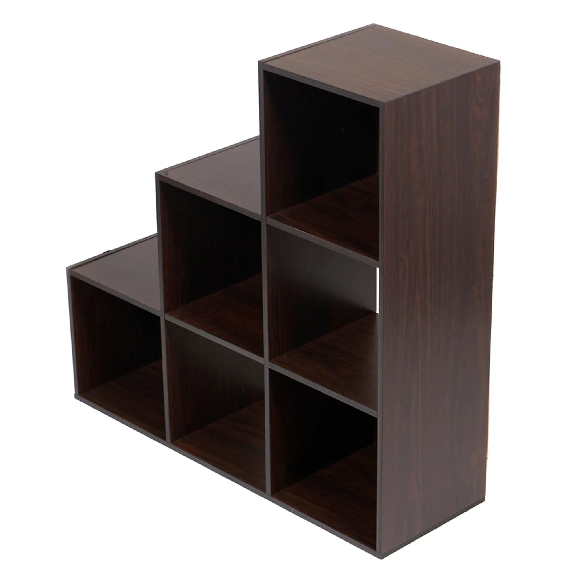 Open and Enclosed Tiered 6 Cube MDF Storage Organizer, Espresso