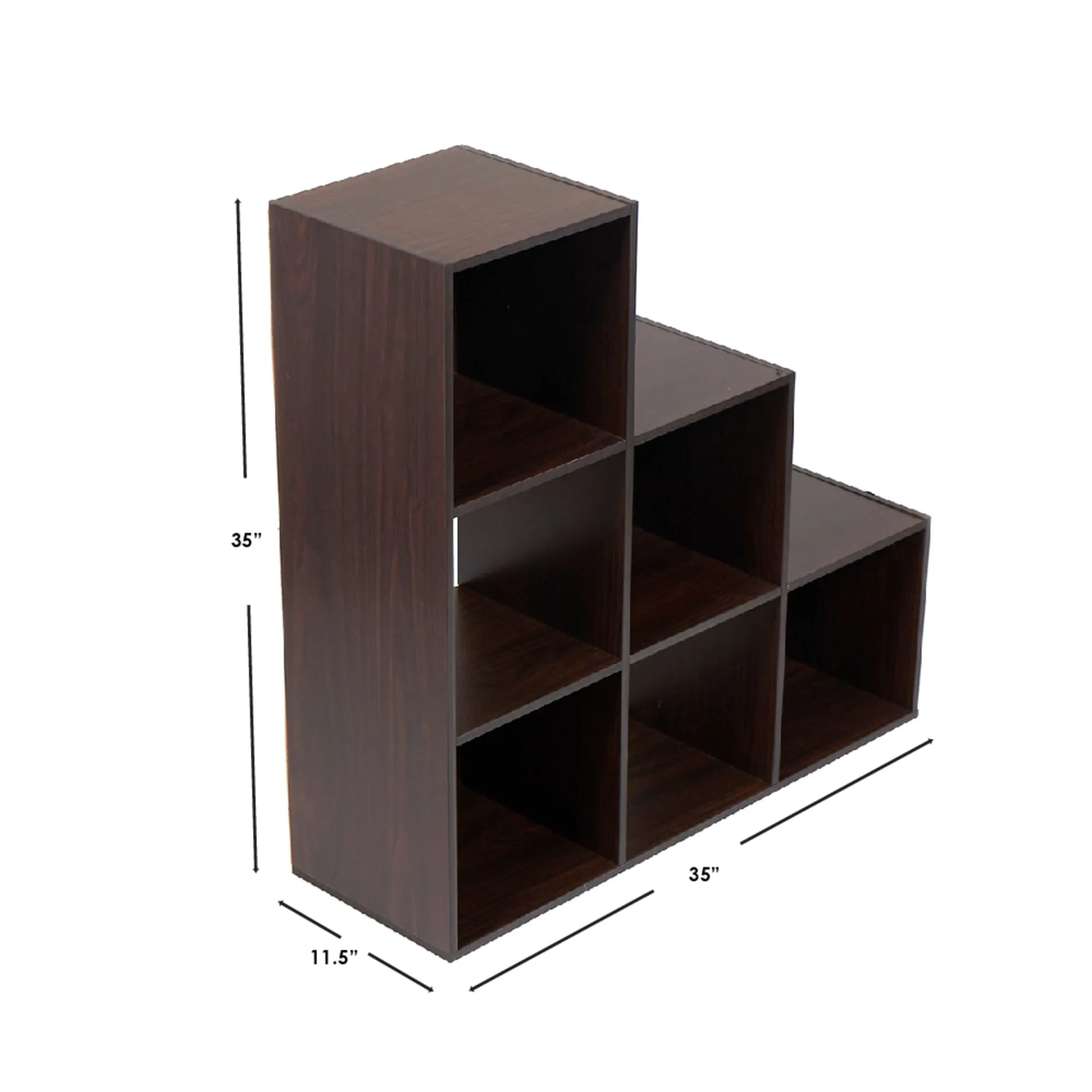 Open and Enclosed Tiered 6 Cube MDF Storage Organizer, Espresso