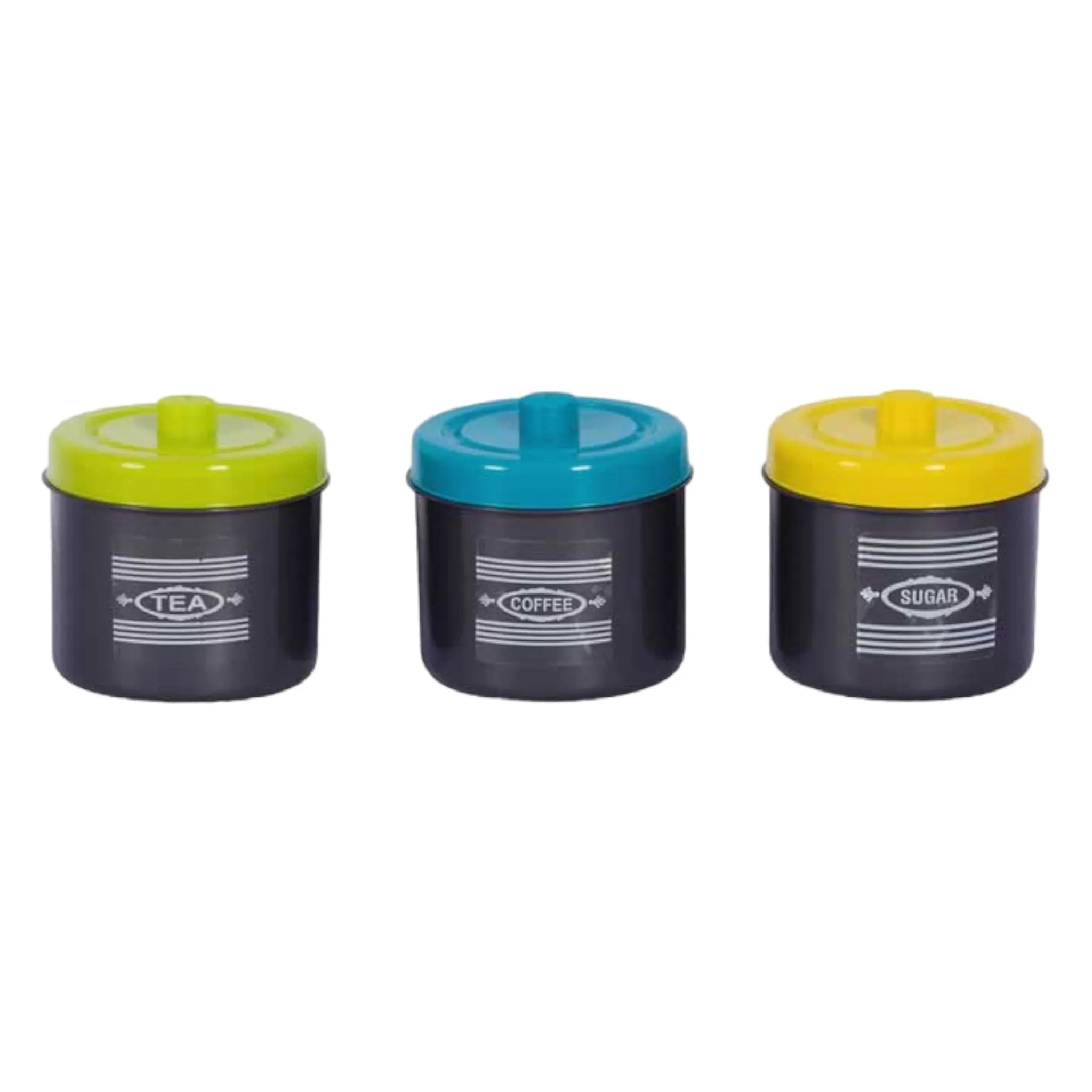 Plastic Canister 3pc Set Tea-Sugar-Coffee Buzz