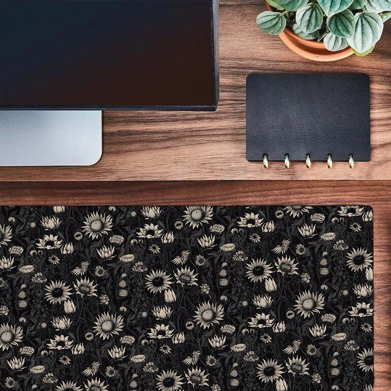 Printed Desk Mat - Black Sun Flowers