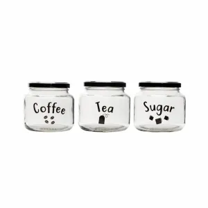 Regent Glass Canister 500ml 3 Pack with Black Lid Tea Coffee Sugar 10488