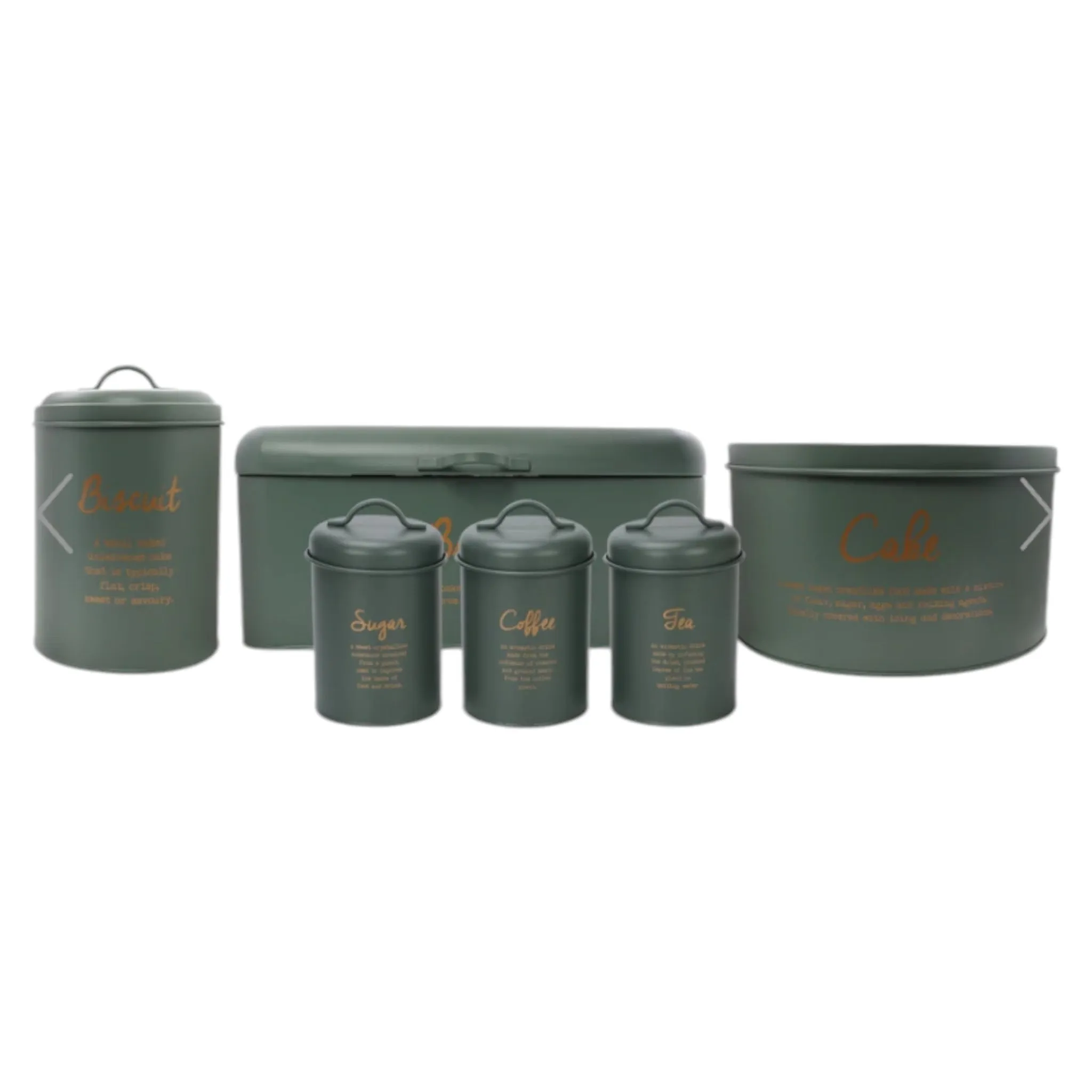 Regent Kitchen Tea-Coffee-Sugar Canister Green with Gold Print 3pcs Set