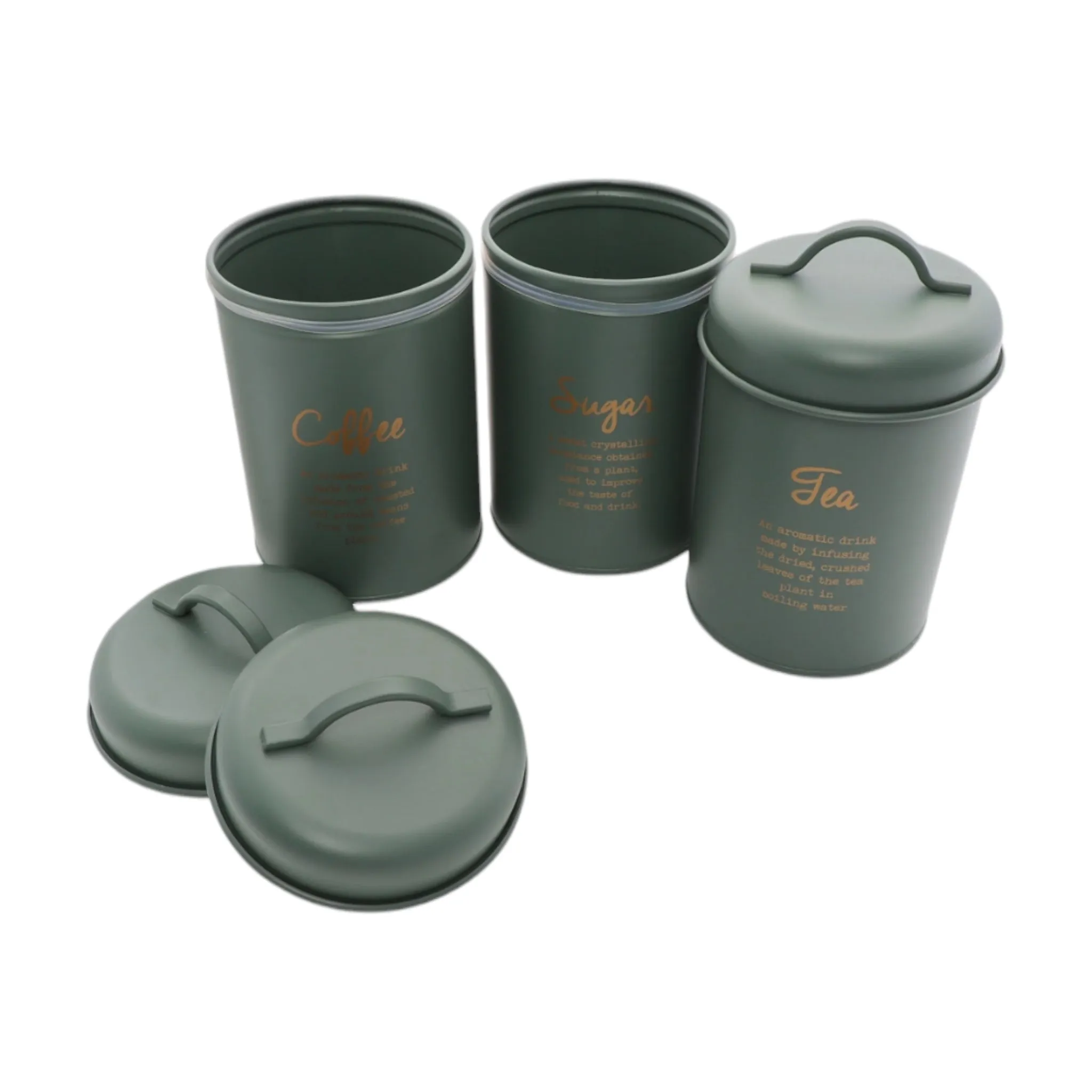 Regent Kitchen Tea-Coffee-Sugar Canister Green with Gold Print 3pcs Set