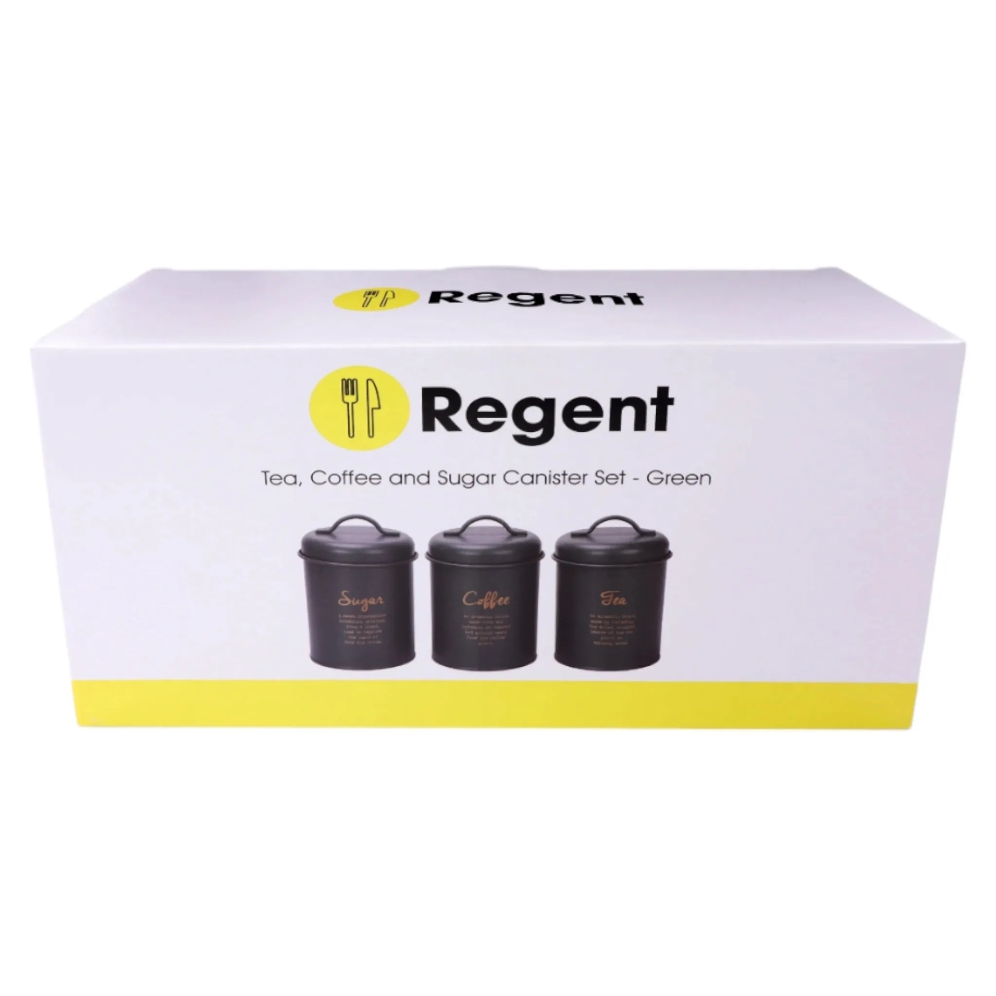 Regent Kitchen Tea-Coffee-Sugar Canister Green with Gold Print 3pcs Set