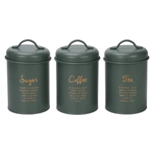 Regent Kitchen Tea-Coffee-Sugar Canister Green with Gold Print 3pcs Set