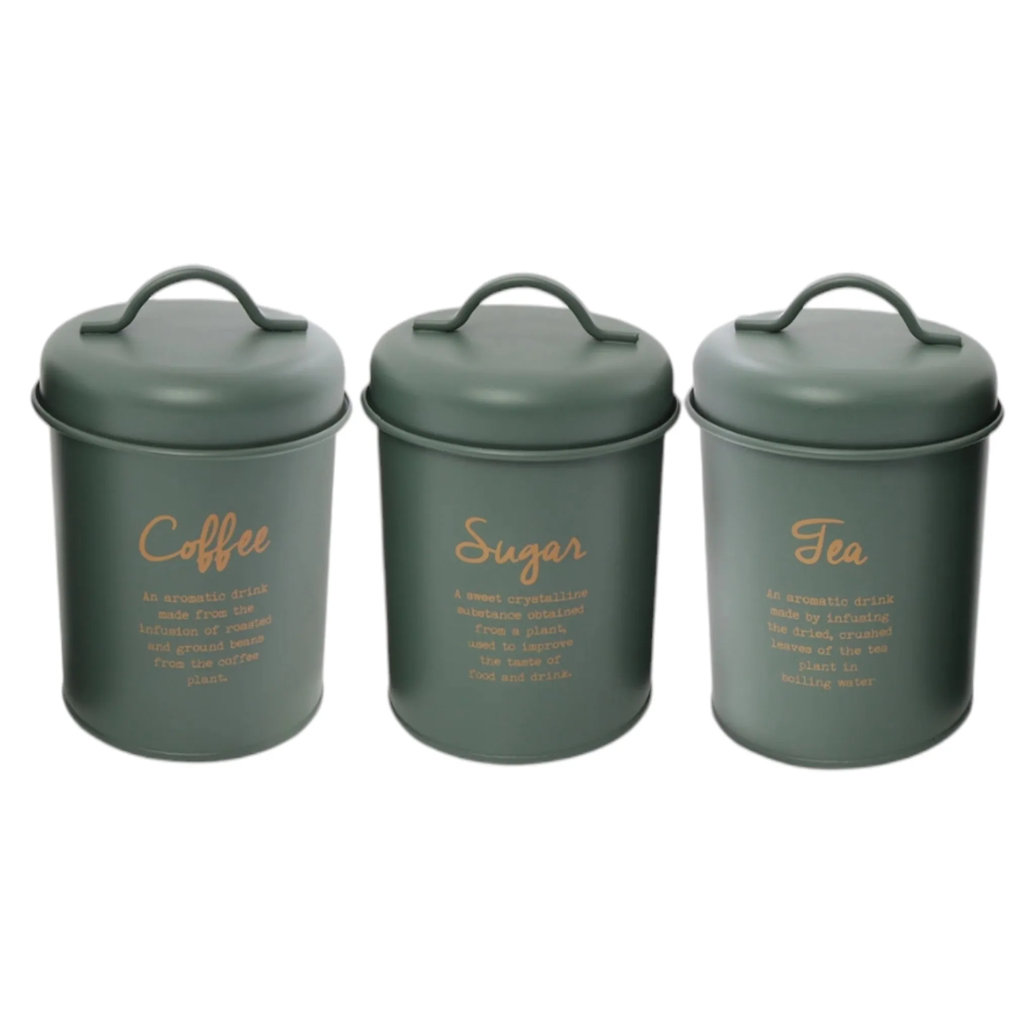 Regent Kitchen Tea-Coffee-Sugar Canister Green with Gold Print 3pcs Set