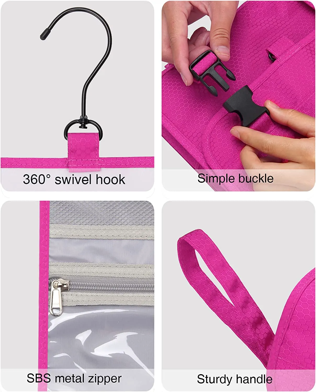 Relavel Travel Hanging Toiletry Bag（Hot Pink）