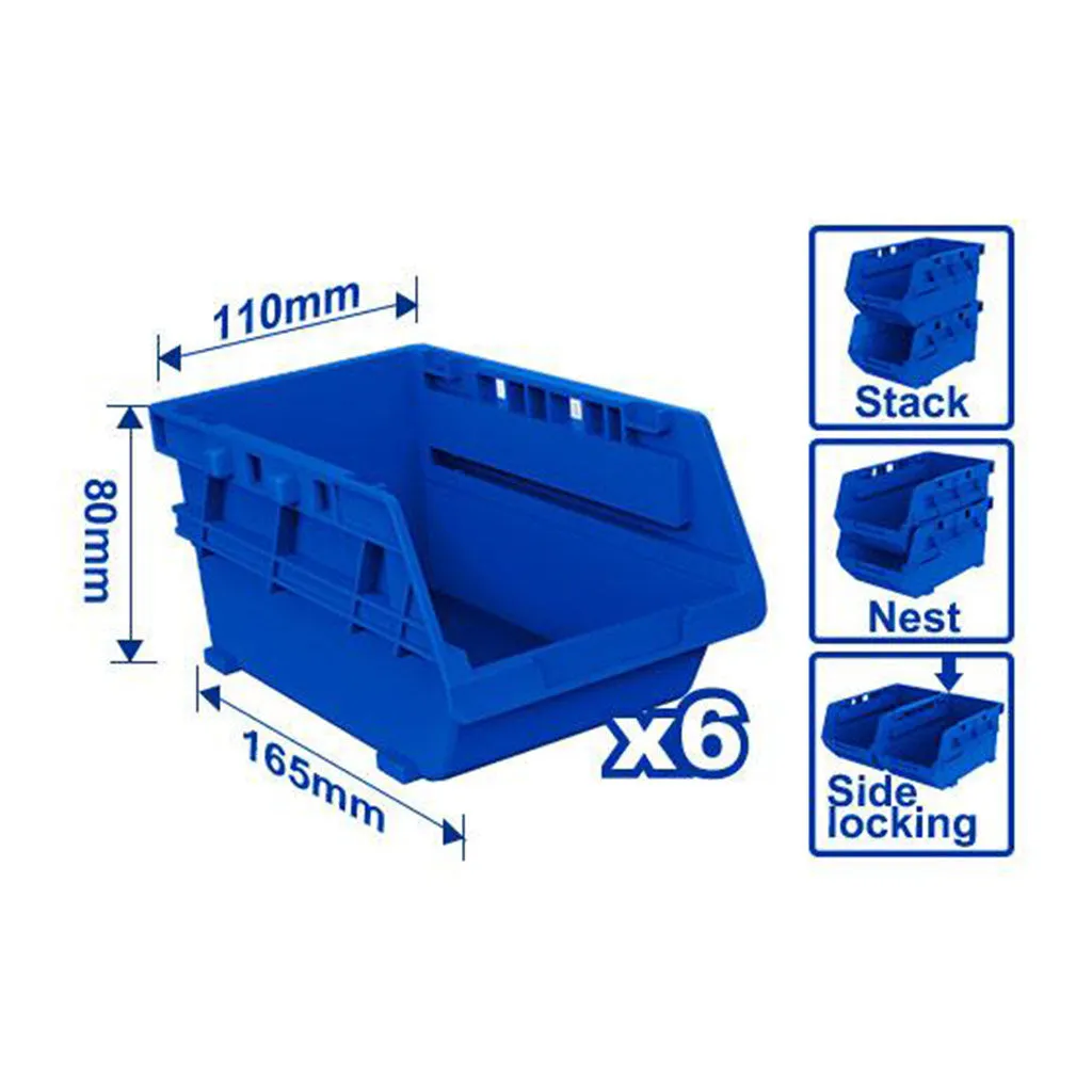 Set of 6pcs Plastic Trays (Open Type) Storage Bins 165x110x80mm WTB8336