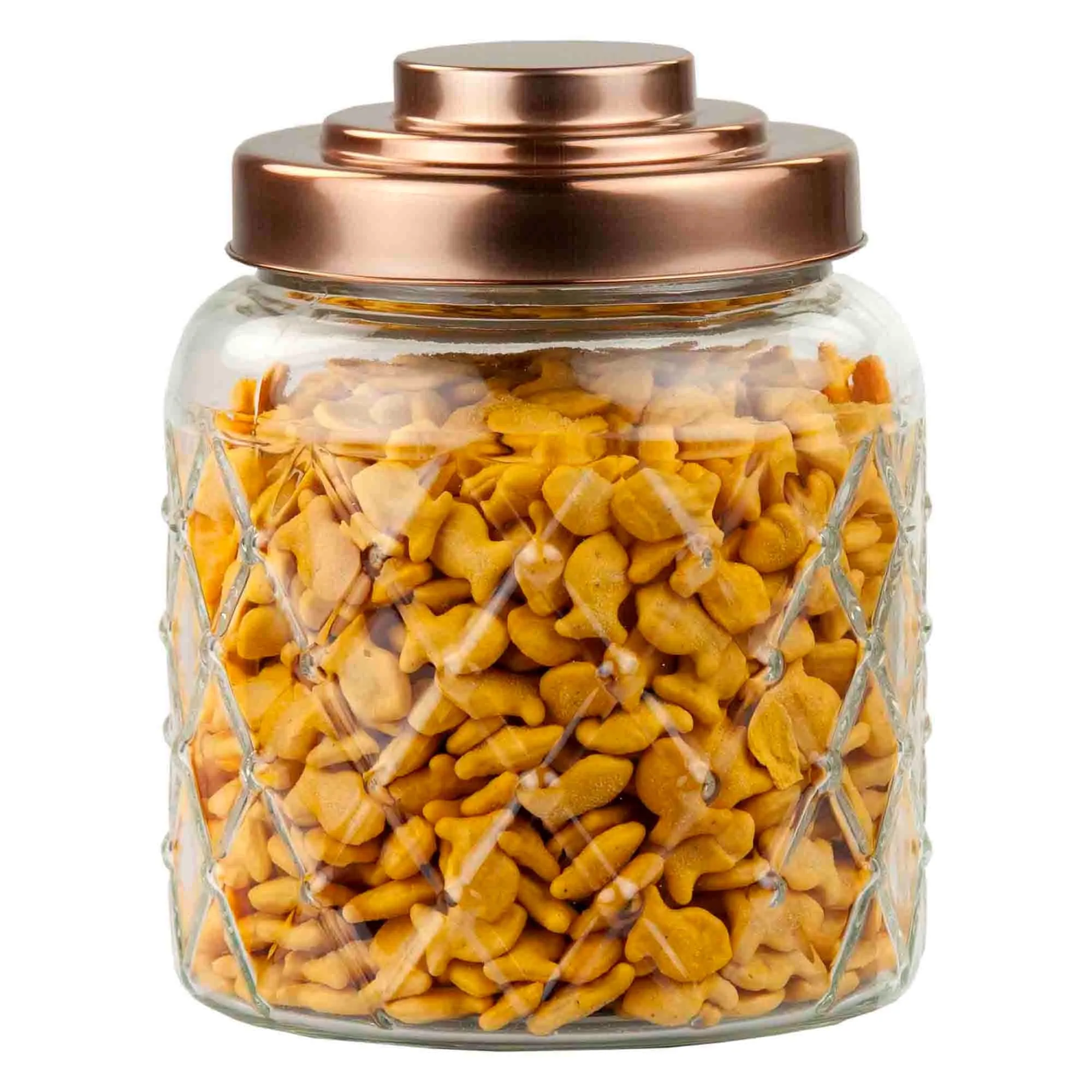 Small 2.6 Lt Textured Glass Jar with Gleaming Air-Tight Copper Top