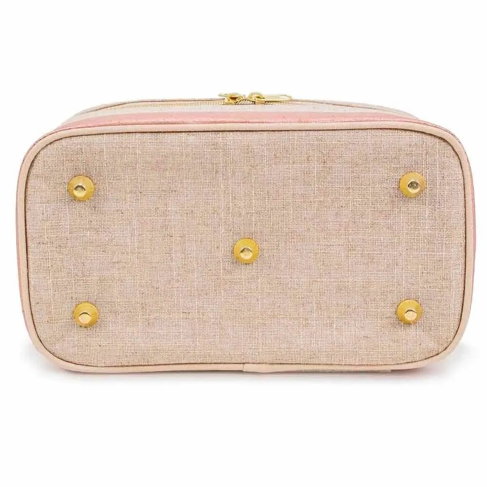 SoYoung Large Raw Linen Makeup Bag Beauty Poche - Rose Gold Colour Block