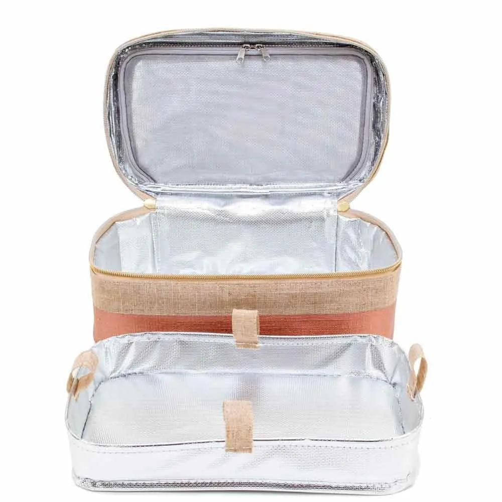 SoYoung Large Raw Linen Makeup Bag Beauty Poche - Rose Gold Colour Block