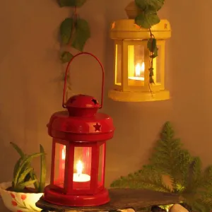 Vaira Lantern Tealight Candle Holder (Red & Yellow) - Set Of Two