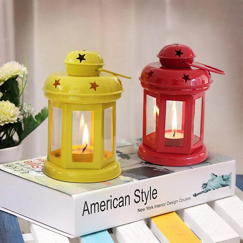 Vaira Lantern Tealight Candle Holder (Red & Yellow) - Set Of Two