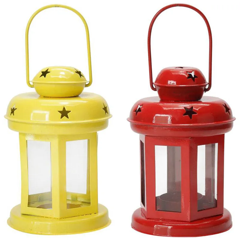 Vaira Lantern Tealight Candle Holder (Red & Yellow) - Set Of Two