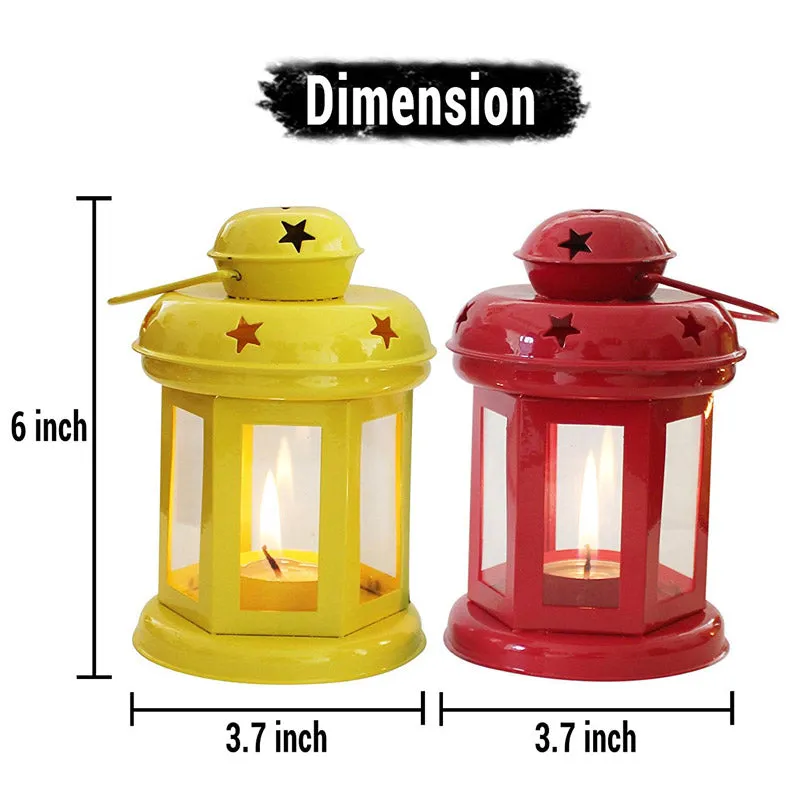 Vaira Lantern Tealight Candle Holder (Red & Yellow) - Set Of Two